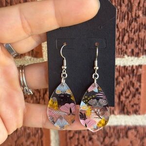 Pink and Yellow Floral Teardrop Earrings